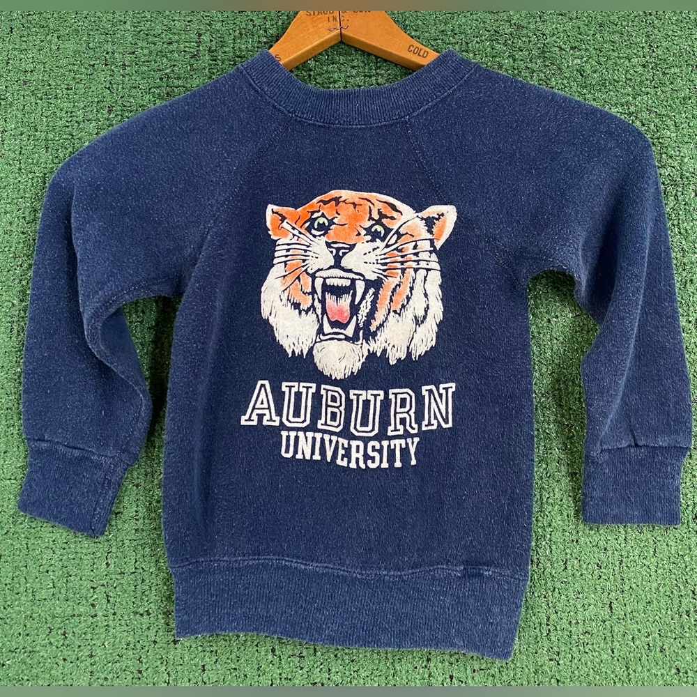 VTG 80’s Auburn University Tigers Flocked Graphic Raglan Sweatshirt Boys 18-24